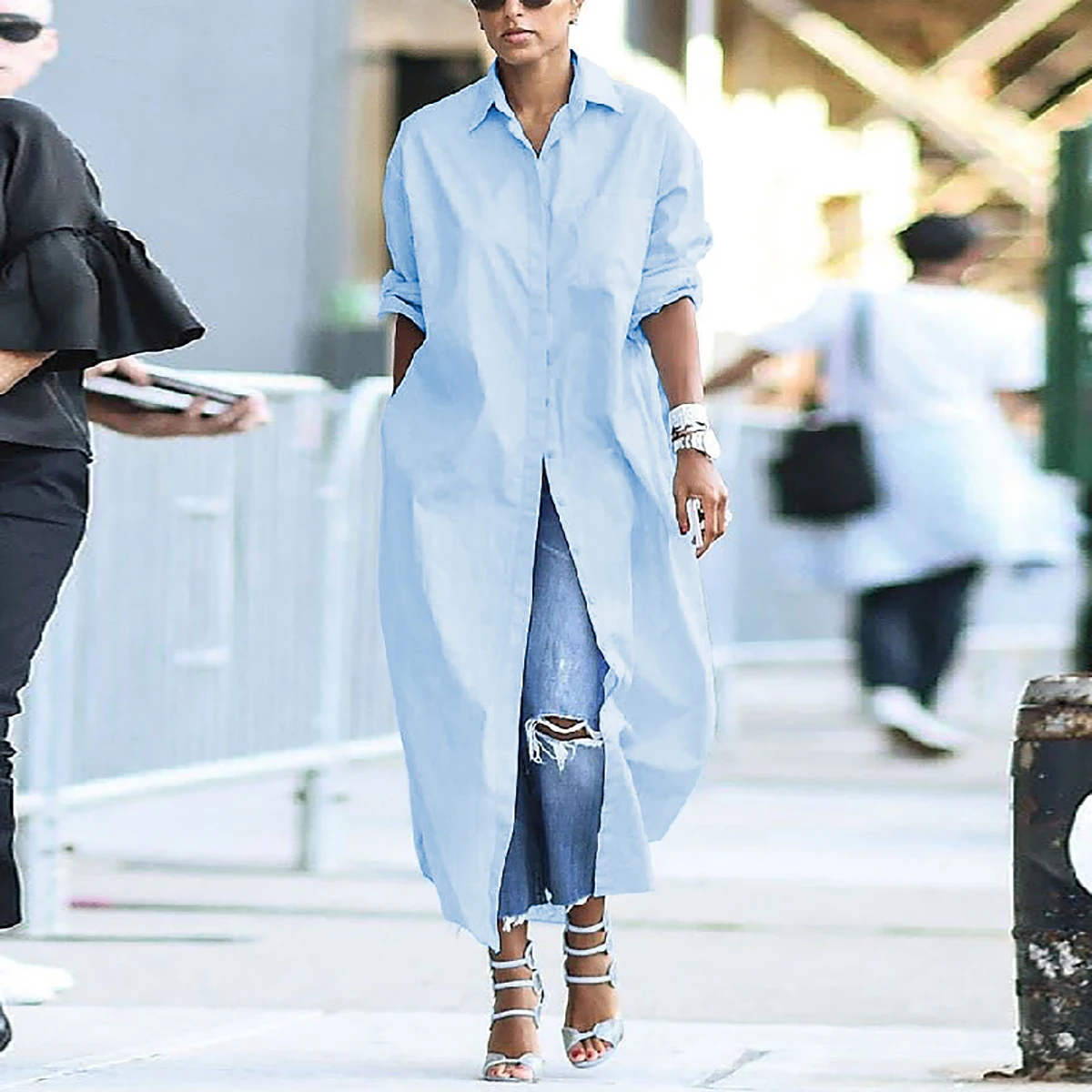 

Женское однотонное платье-макси Uoozee, элегантное, простое, свободное, с пуговицами и отворотом, идеально подходит для осени, Новое поступление 2022