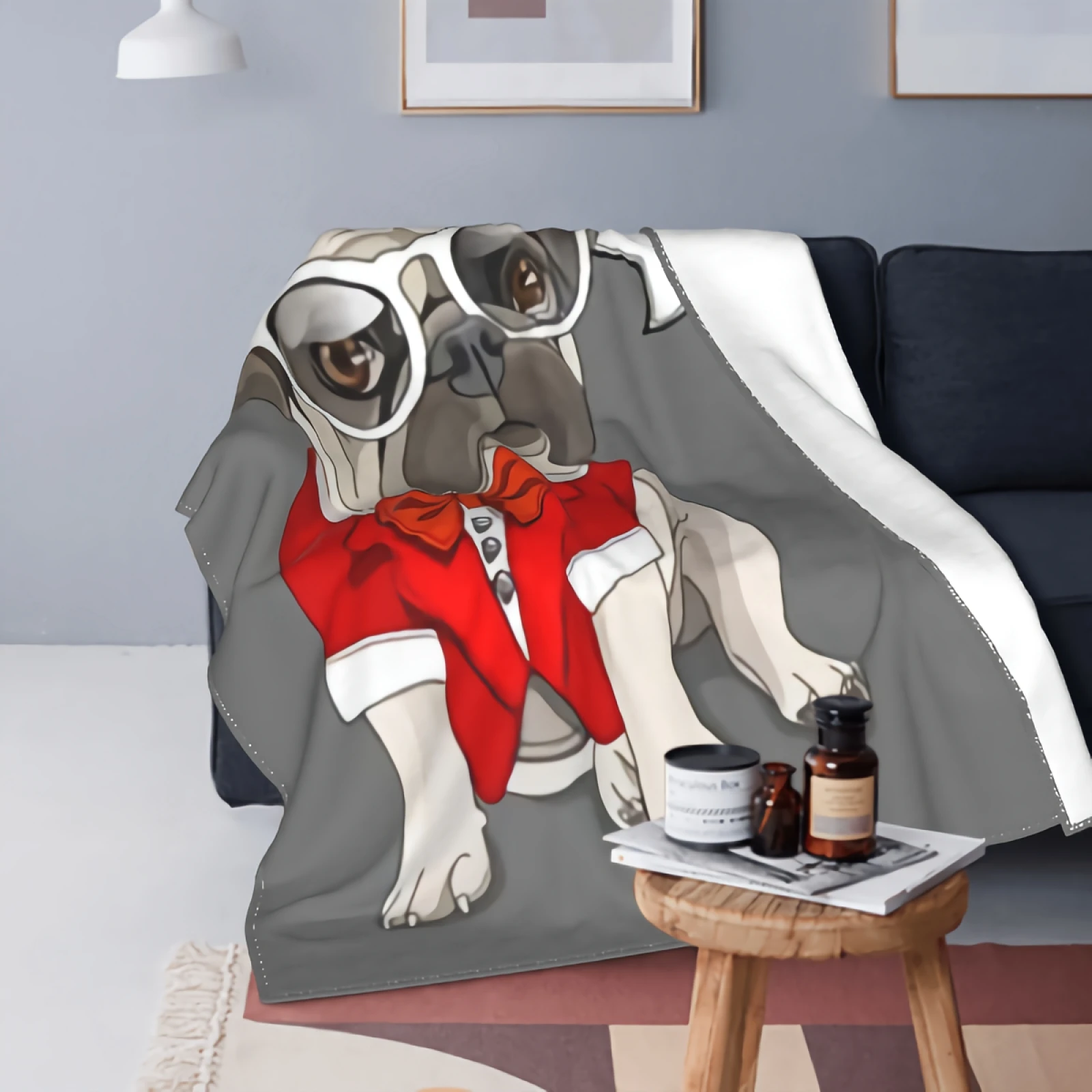 

Puppy Pug In A Red Tuxedo Collar Cozy Warm Blankets Gentleman Puppy Dog Super Soft Fleece Throw Blanket For Home Couch Sofa Bed