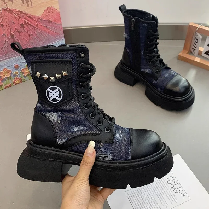 Женские ботинки челси на платформе Черные ботильоны плоской подошве молнии