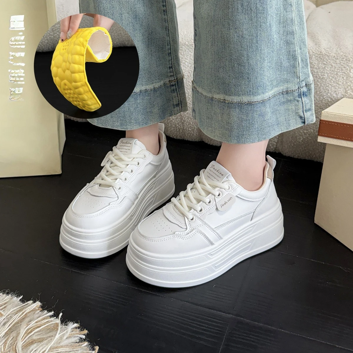 Модные осенние женские кроссовки на шнуровке с толстой подошвой, круглым носком, спортивные повседневные туфли с удобной сетчатой вентиляцией и платформой. (art.: 3920db7123327) - 3920db7123327