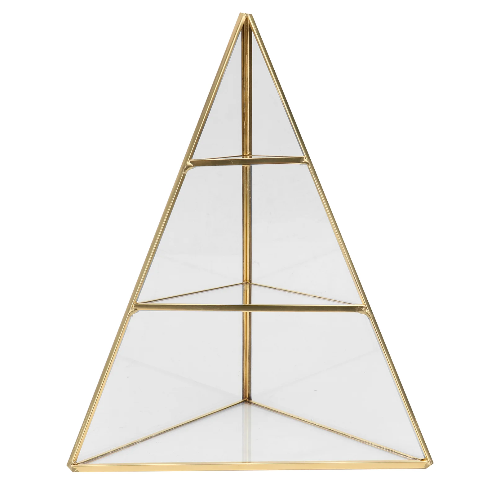 

Triangle Jewelry Show Storage Rack Triple-layer Earring Earrings Plate Desktop Decoration Brass Shelf
