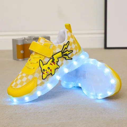 Детские кроссовки Pokemon LED, Аниме Пикачу, спортивная обувь для бега, баскетбольная дышащая теннисная обувь, повседневная светящаяся детская обувь