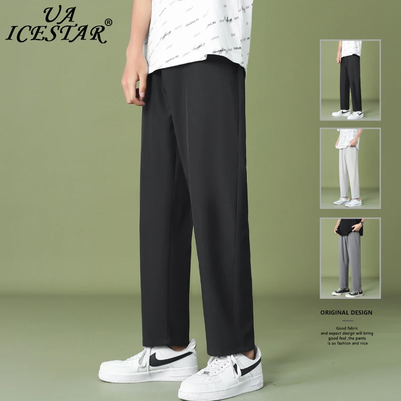 

UAICESTAR Summer Casual Streetwear Pants Men Brand 2022 Wide Leg Suit Pants Korean Harajuku Ice Feeling Comfortable Men Trousers