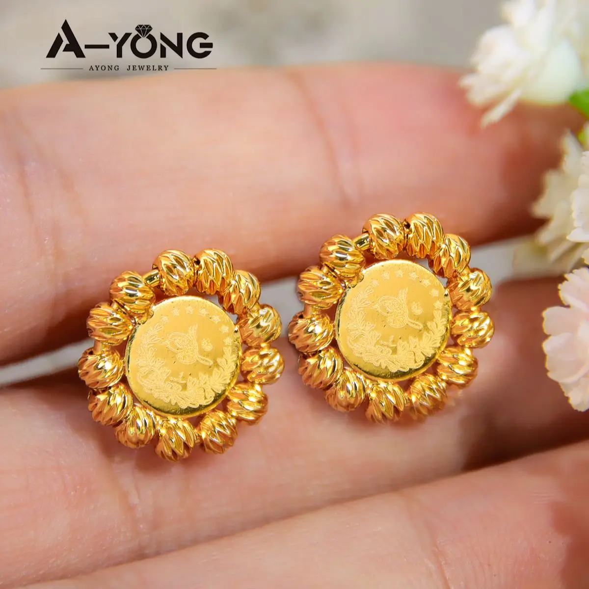 

AYONG Turkish Coin Stud Earrings 18k Gold Plated Ear Nail Dubai Middle East Trendy Daily Wear Jewelry Wedding Banquet Parts