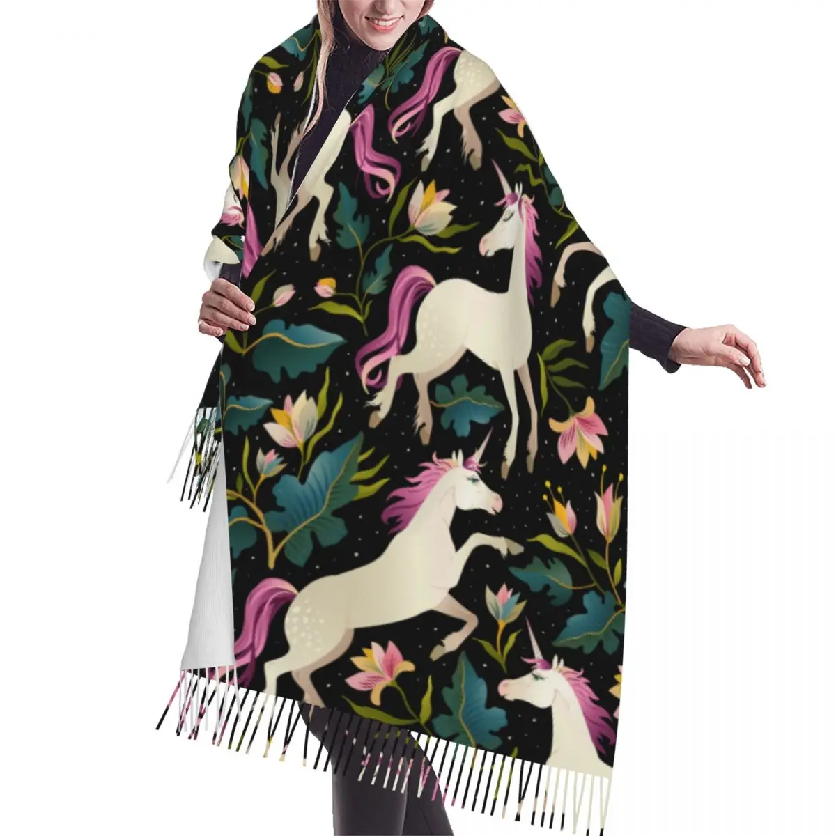 

Fairy Forest Unicorns Winter Scarf Shawls Wrap Women Men Warm Bufanda Tassel Scarves