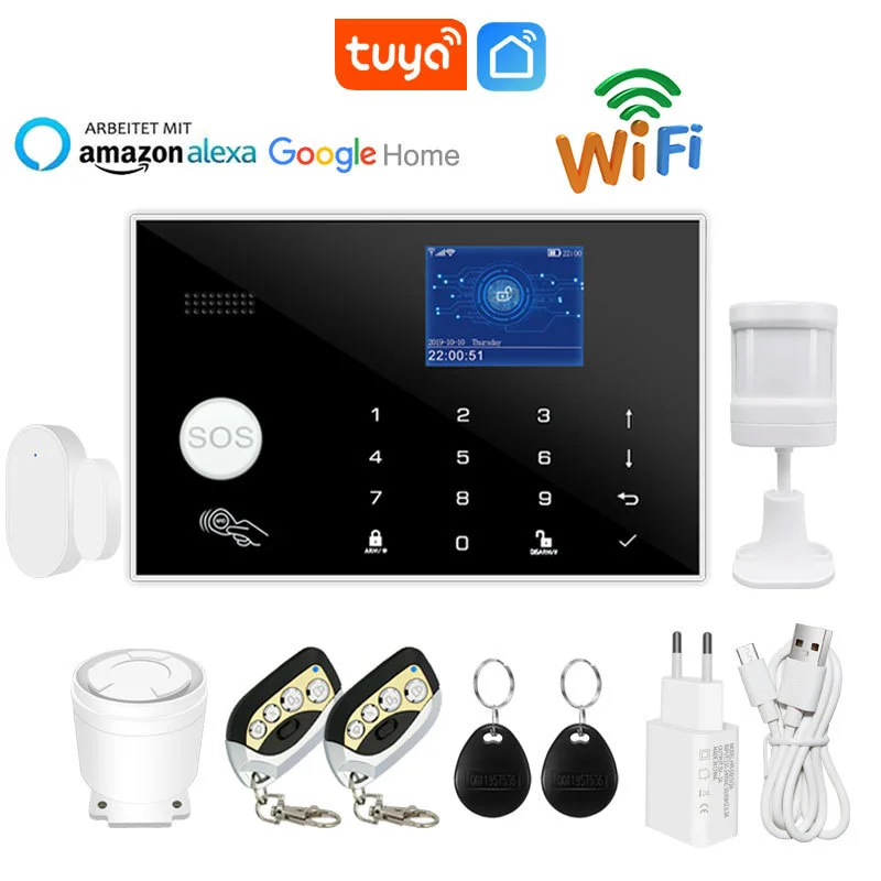 Intelligent Tuya Graffiti Wifi GSM Household Anti-theft Alarm Kit Touch Key RFID Card Burglar Security Temperature and Humidity