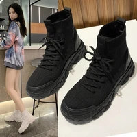 womens shoes fashion handsome lace up breathable black platform boots heightening non slip waterproof soft boots botas mujer