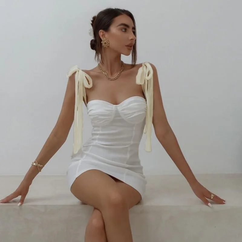 

Женское плиссированное платье, элегантное облегающее платье с бантом, лето 2022