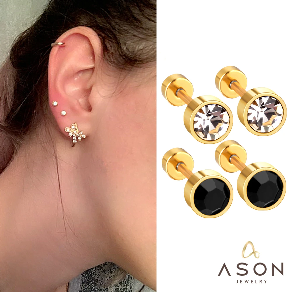 ASONSTEEL, хирургические серьги-гвоздики из нержавеющей стали, круглые кубические циркония, пирсинг, золотой цвет, для женщин, мужчин, ювелирные изделия, Анти-аллергия ASONSTEEL, хирургические серьги-гвоздики из нержавеющей стали, круглые кубические циркония, пирсинг, золотой цвет, для женщин, мужчин, ювелирные изделия, Анти-аллергия