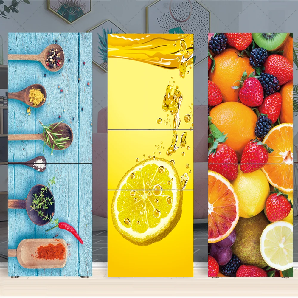 

Kitchen Food Fruit Refrigerator Sticker Full Film Kitchenware Removable Renovation Freezer Door Cover Side Decoration Stickers