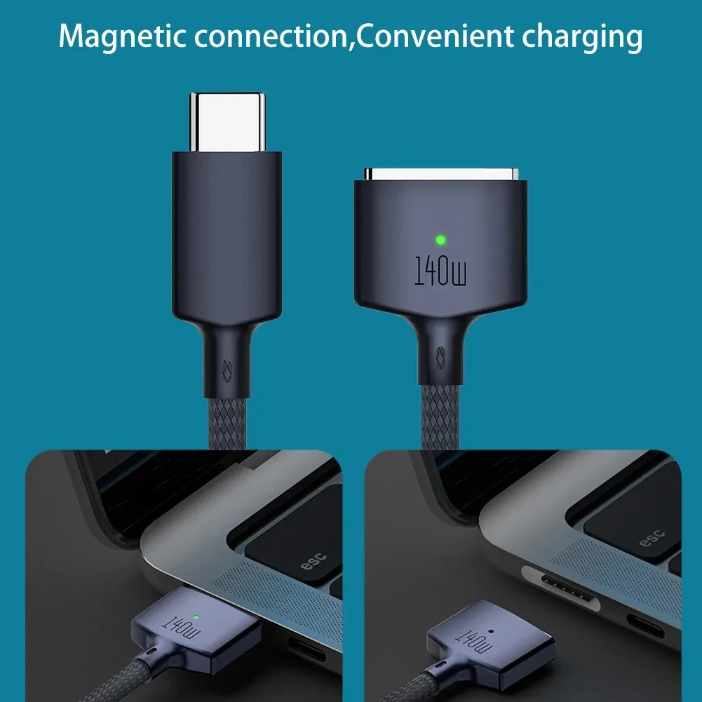 

For MacBook Air/Pro 2 Magnetic Fast Charging Cable PD140W Type-C Male To MagSafe 3 Plug Converter Cable with LED Indicators
