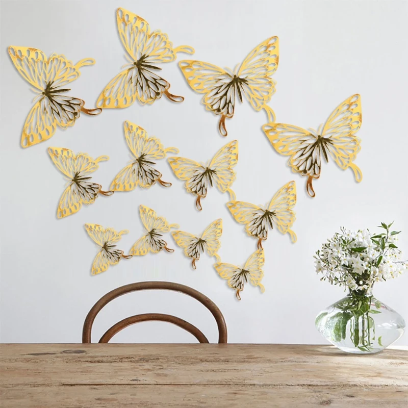 12pcs 3D Hollow Butterfly Wall Decals Removable Mural Stickers Home Decoration Kids Room Girls Bedroom |