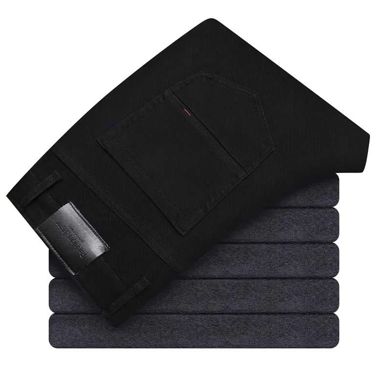 Зимние Брендовые прямые невыцветающие черные джинсы флисовые плотные теплые