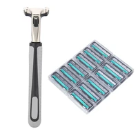 1pcs men handle shaving razor replaceable straight safety razor holder shave supplies with 12pcs metal mens shaving razor blade