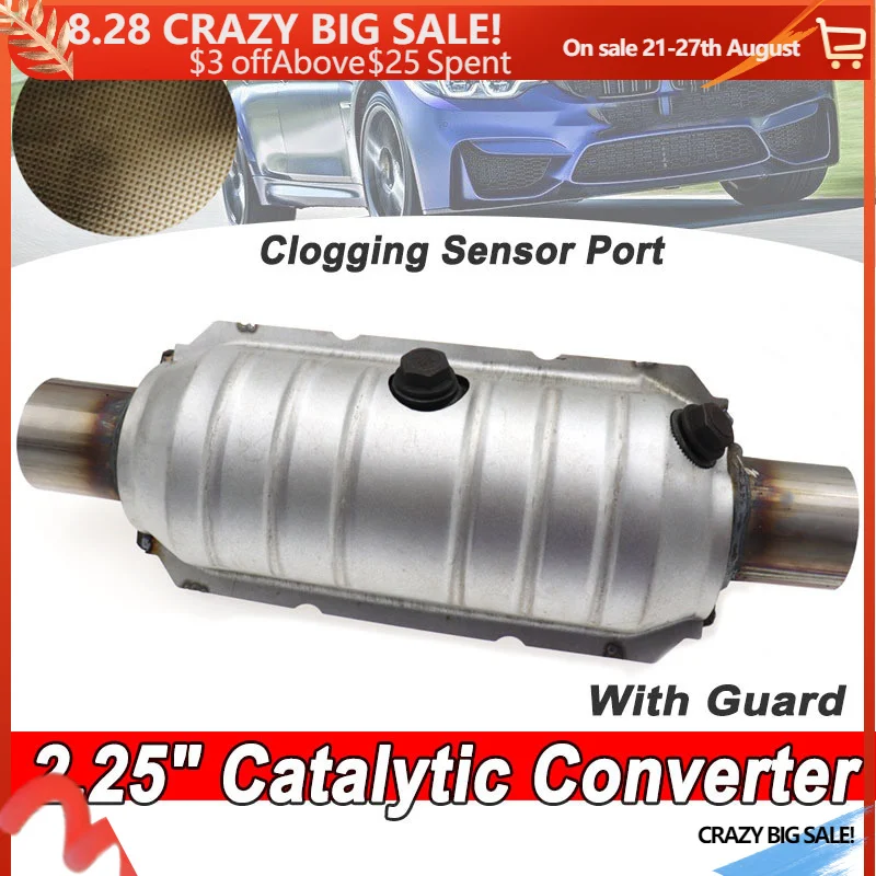 

Universal 2.25in 5.7cm Catalytic Converter 400 holes High Flow 2x Clogging Sensor Port Stainless Steel Car Accessories