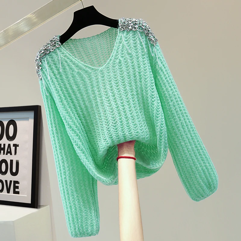 

Diamonds Tassel Sweater for Women Clothes 2022 Autumn Winter Loose Sweaters Female Short Solid Color Long-Sleeved Knitwear Top