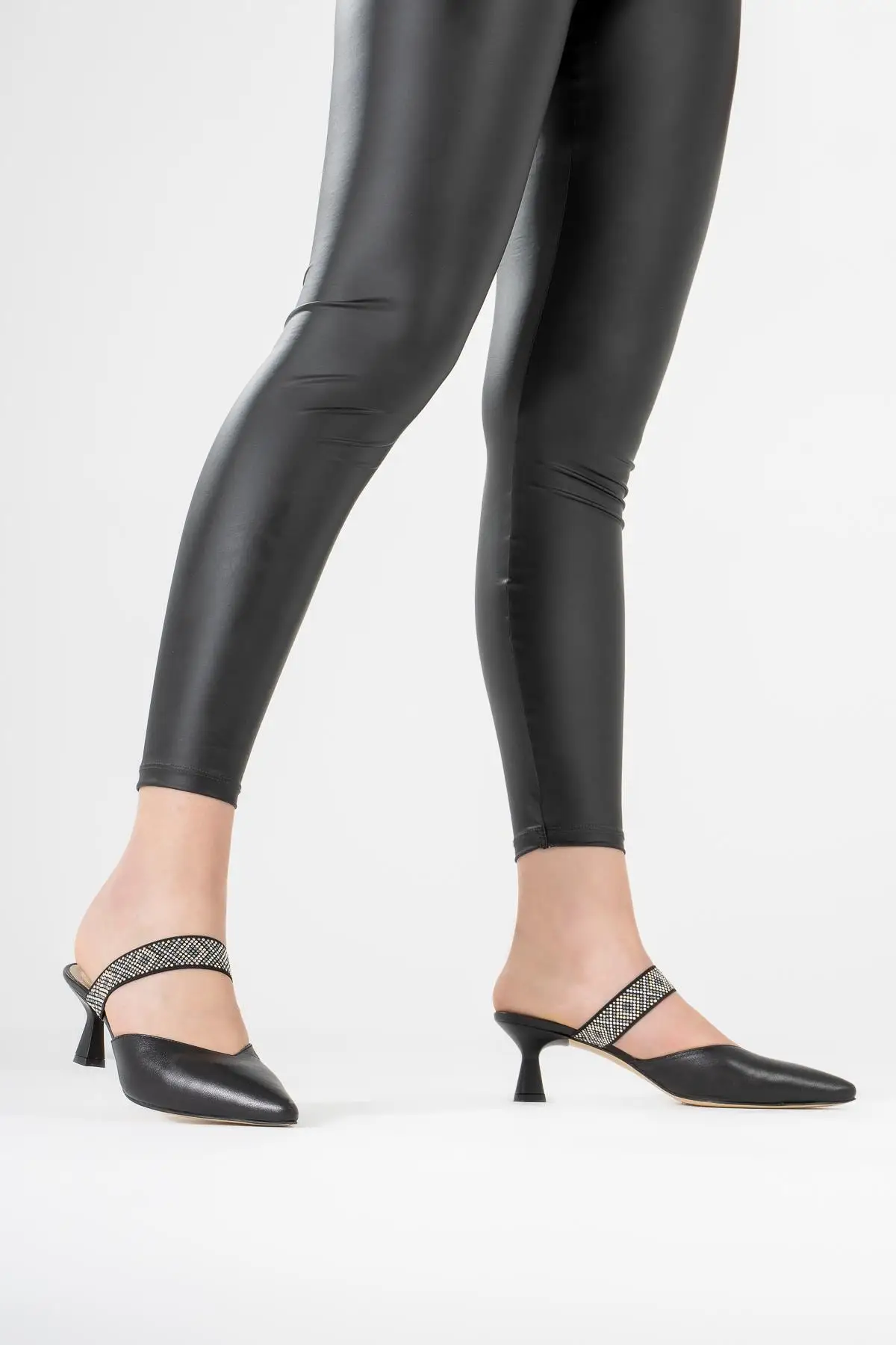 

Women's Black Genuine Leather Slippers
