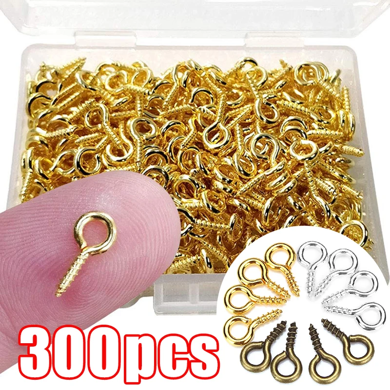 300pcs Small Tiny Mini Eye Pins Eyepins Hooks Eyelets Screw Threaded Gold Clasps Hooks Handmade For DIY Jewelry Findings Making