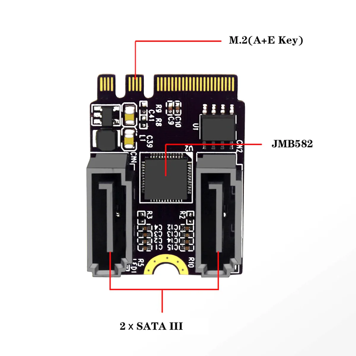 NGFF Key A+E PCI Express to SATA 3.0 Dual Ports Adapter Converter Card JMB582 |