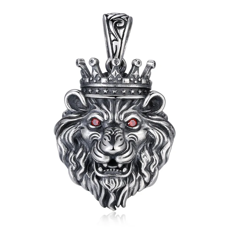 

2021 New Real Solid S925 Silver Jewelry Punk Personality Domineering Lion Head Stylish Man Pendant