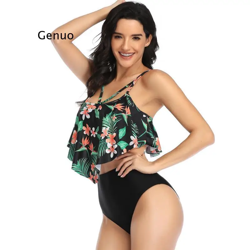 Комплекты бикини с высокой талией оборками майка бандажный купальник женский