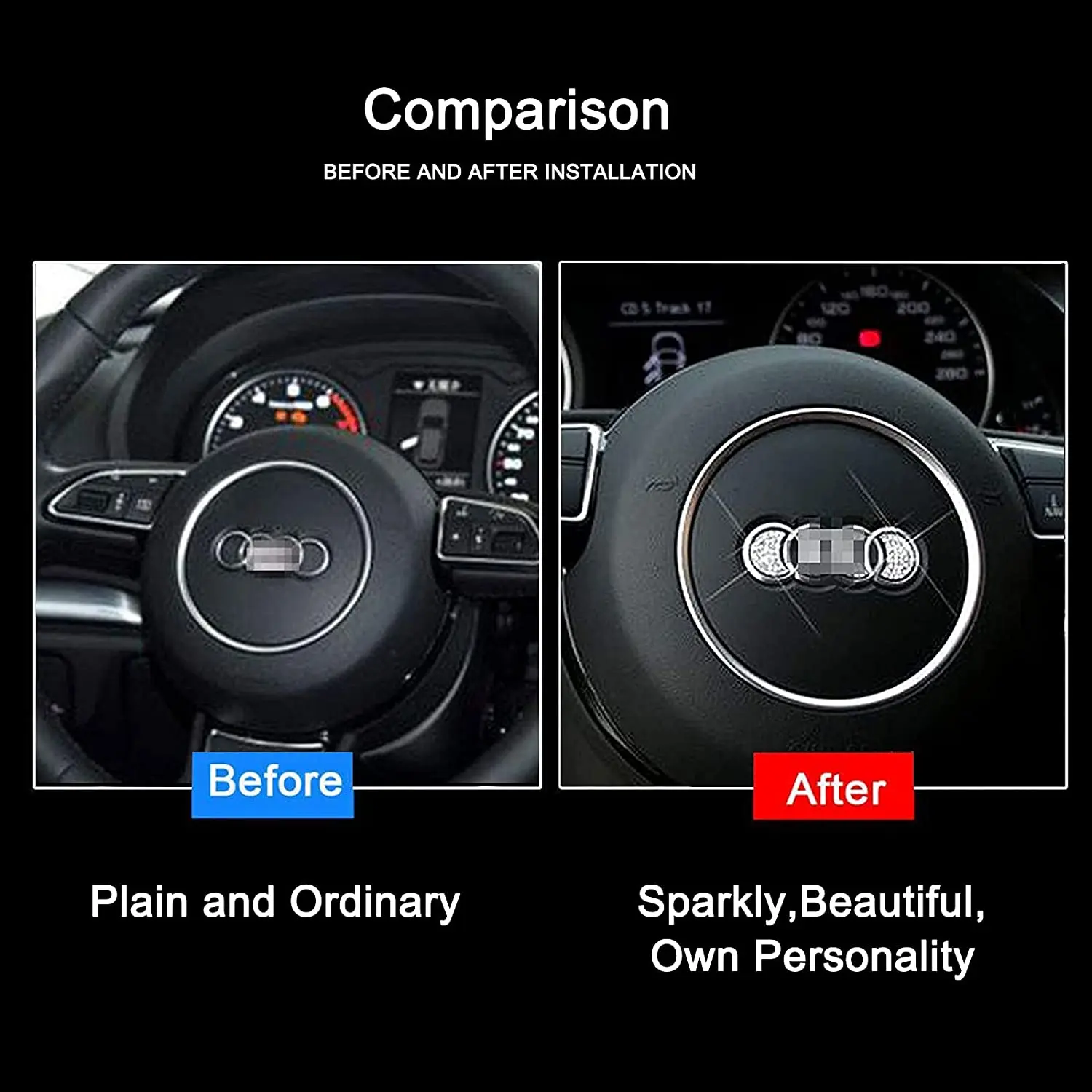 Наклейка на руль с кристаллами и стразами для Audi A1 A3 A4 A5 A6 A7 A8 Q3 Q5 Q7 S3 S5 S6 S7 S8 RS3 RS4 RS5 RS6