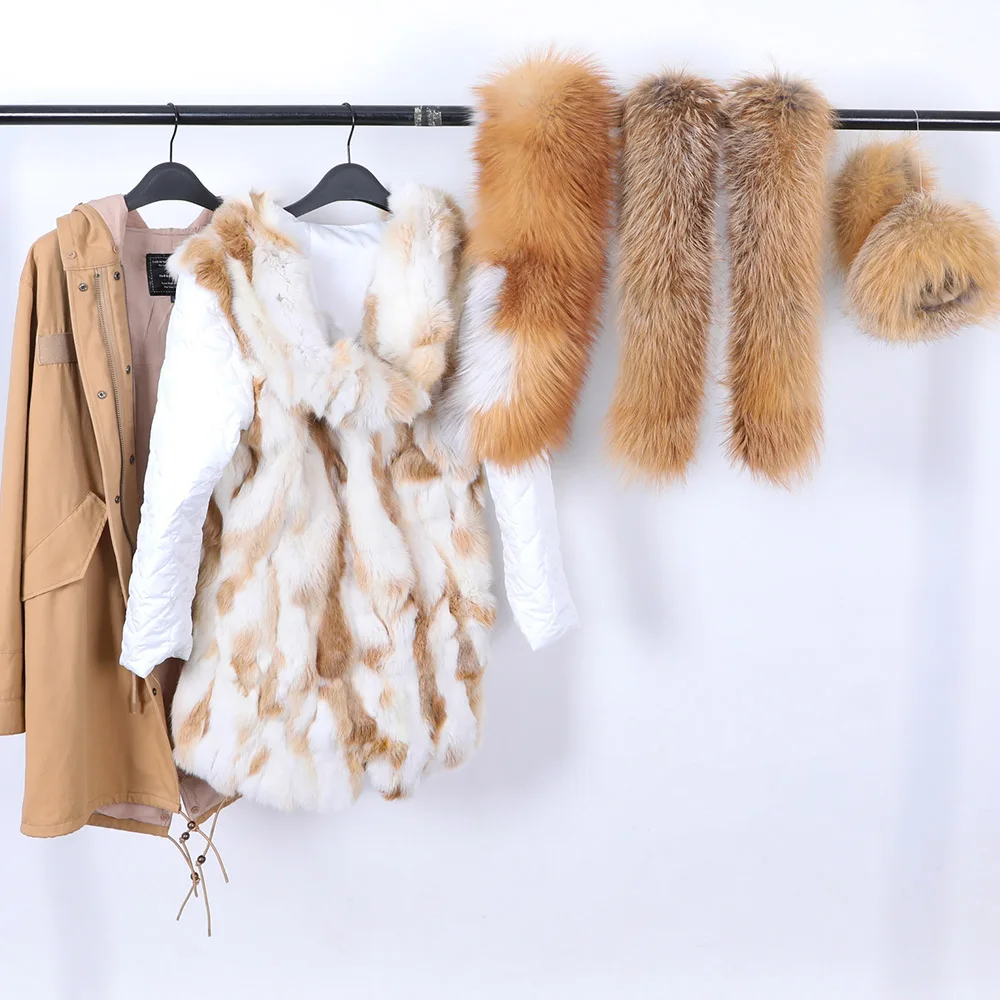 MAOMAOKONG 2022 Removable Real Fox Fur Collar Coats Woman Winter Jacket Hooded Rabbit fur lining Long Parkas Female Clothes enlarge