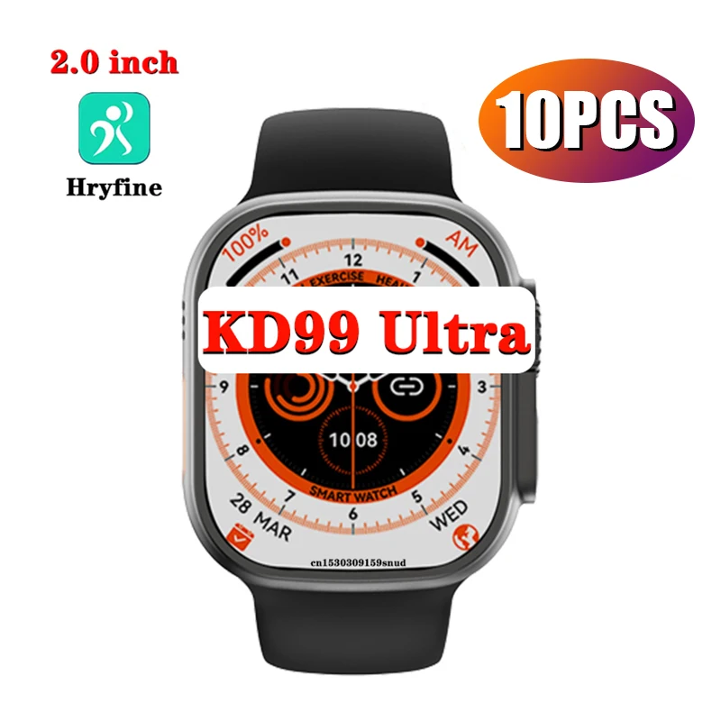 

10 шт. ультра Смарт-часы KD99, оптовая продажа, большие 2,0 дюймовые женские и мужские Смарт-часы с пульсометром, Push-сообщениями, ответами на звон...