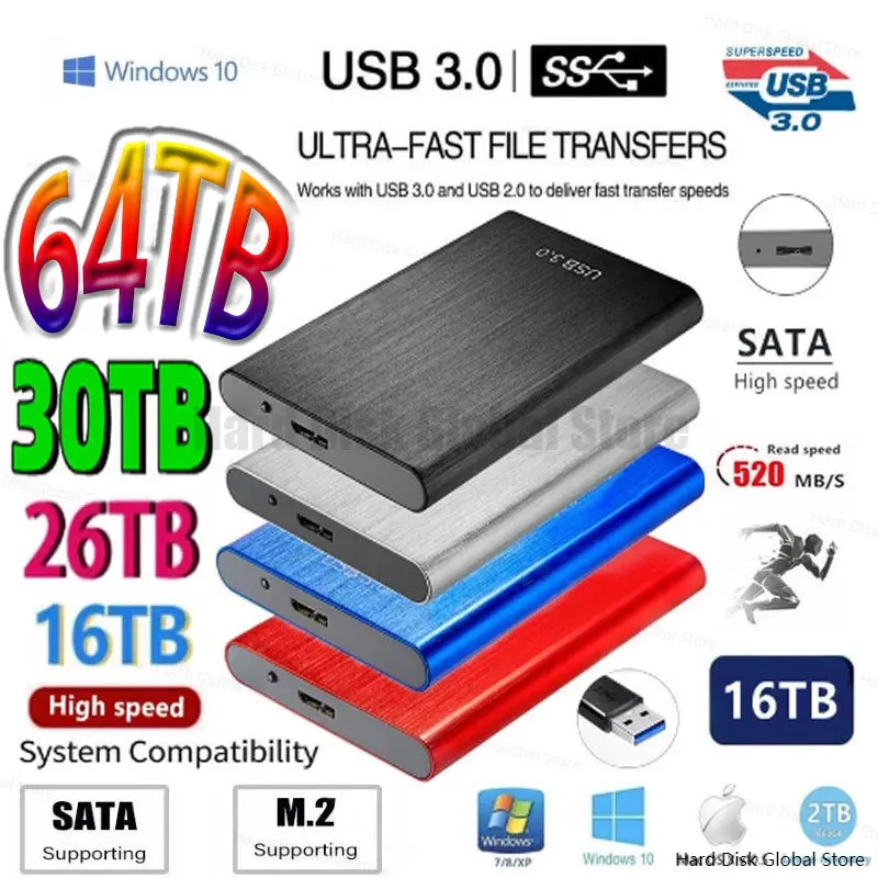 

2023 New Portable 1TB 2TB 4TB 6TB 8TB External Hard Drive Type-C USB 3.1 High Speed 8TB External Storage Hard Disks For Laptops