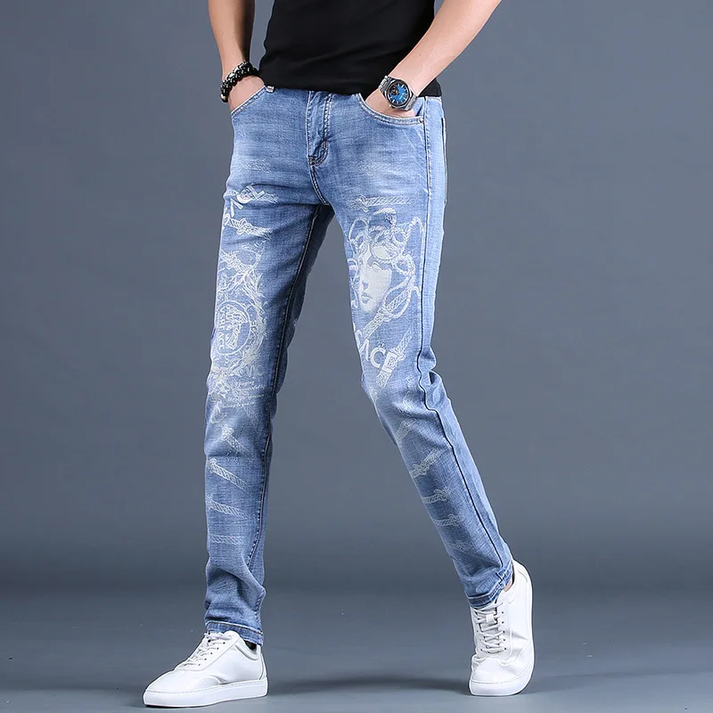 

New 2022 Fashion Denim Embroidery Men's Business Casual Straight-leg Jeans Trend Embroidered Slim-fit Men's Jeans For Men