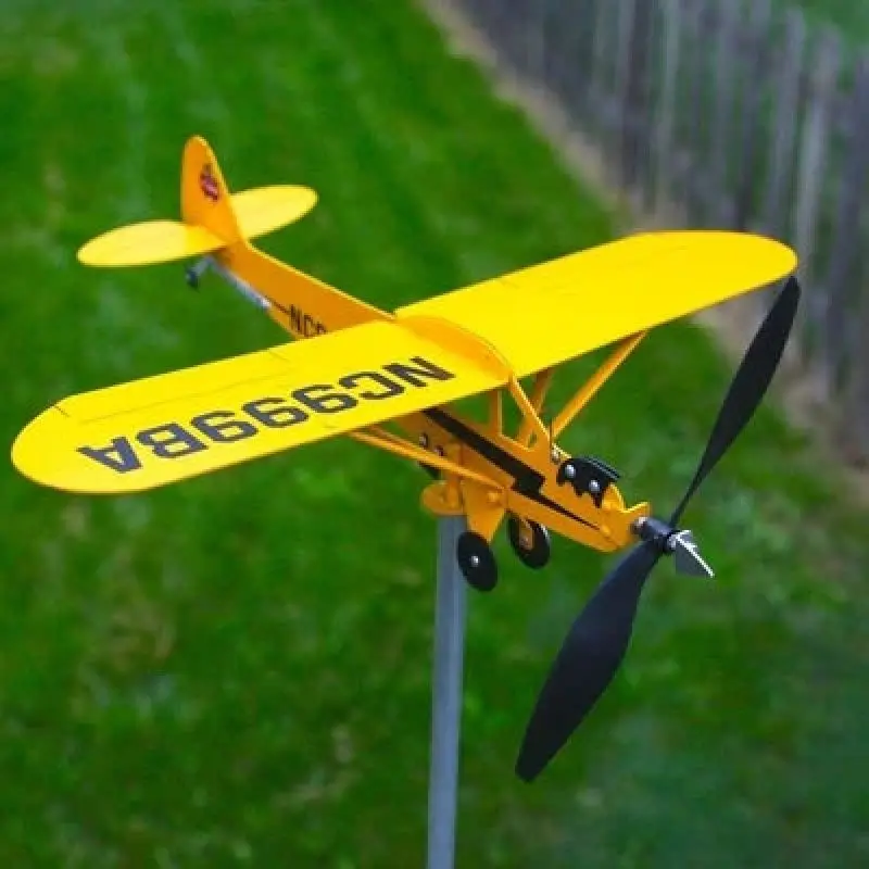 

3D Piper J3 Cub Wind Spinner Plane Metal Airplane Weather Vane Outdoor Roof Wind Direction Indicator WeatherVane Garden Decorate