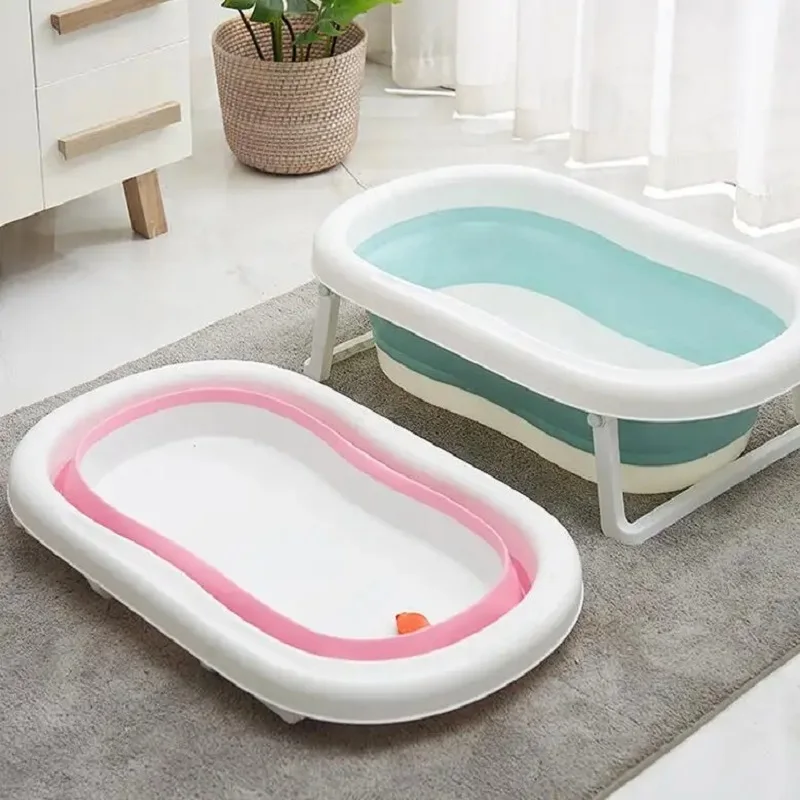

PP Safe Plastic Save Space Portable Foldable Kid Bathtub Set With Thermometer Cushion Nonslip Color 0-6 Year Baby Infant Shower