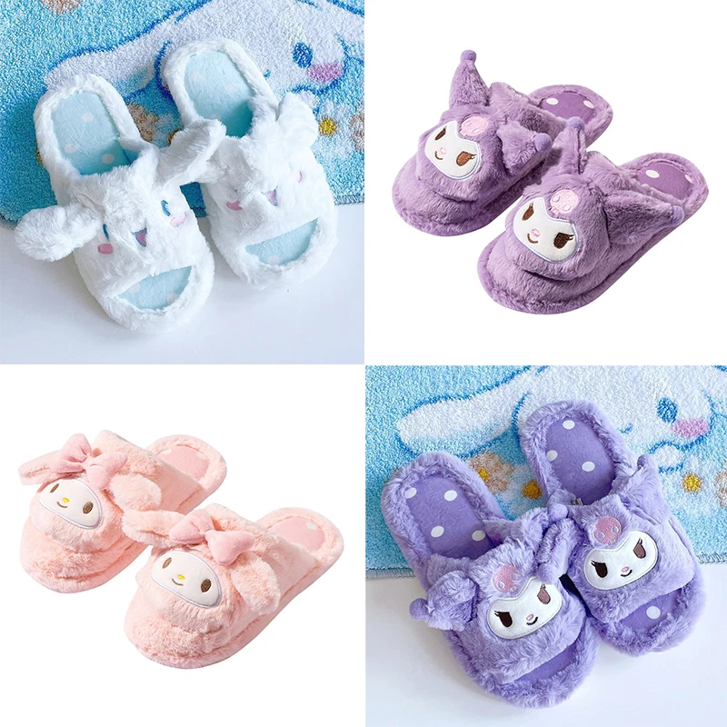 

Симпатичные Зимние домашние тапочки Kuromi My Melody Cinnamoroll для женщин, плюшевые тапочки с аниме мультяшными фигурами животных, домашние тапочки