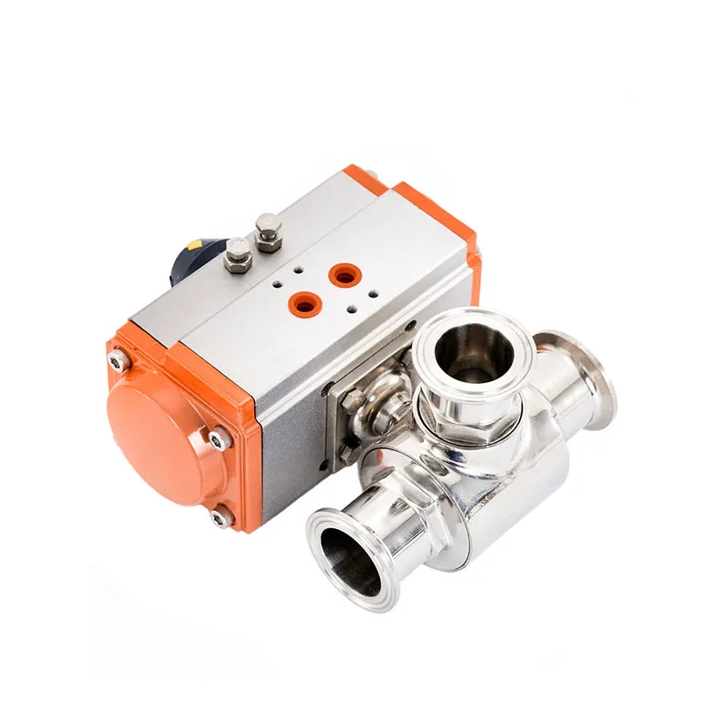 

45 мм санитарный пневматический трехходовой шаровой кран, зажим из нержавеющей стали, патрон двойного действия T/L типа, быстроразъемные шаровые краны