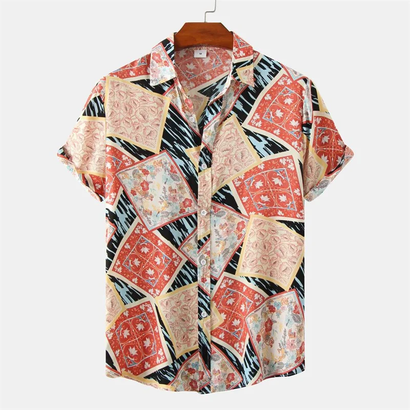 

Flower Square Men's Hawaiian 3d Print Shirt Casual Beach Tops Hot Sale Loose Short Sleeve Lapel Shirts Cool Street Women Blouse