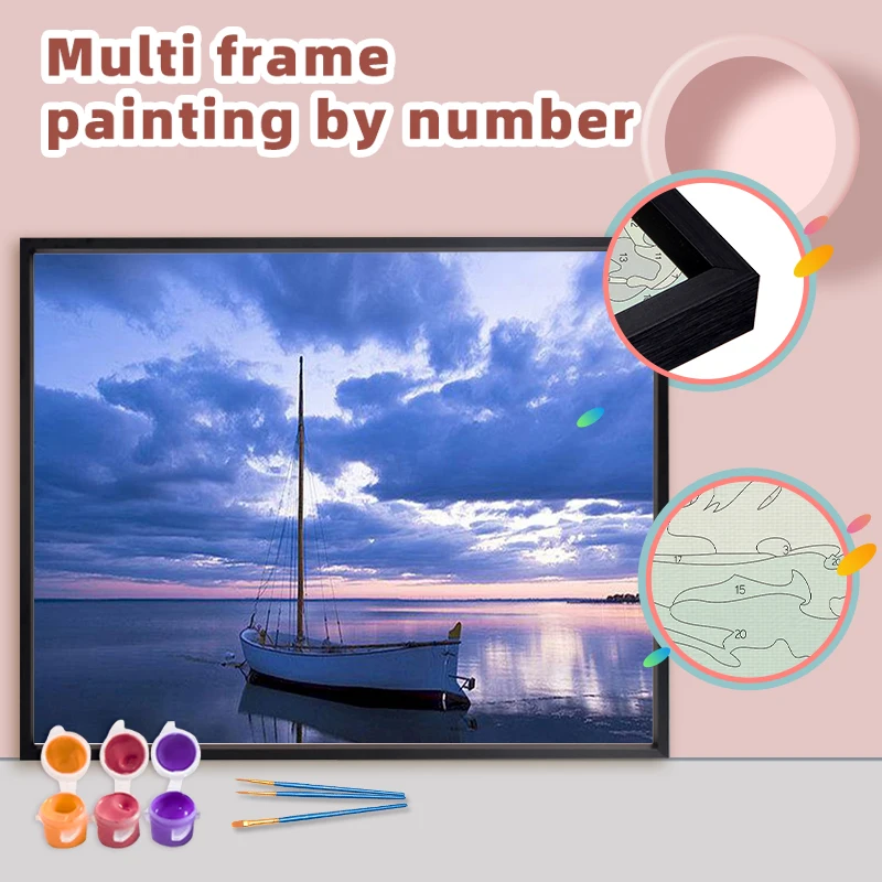 

RUOPOTY Diy Painting By Numbers With Multi Aluminium Frame Kits Sea And Boat Handicraft Coloring By Number Home Decor Gift