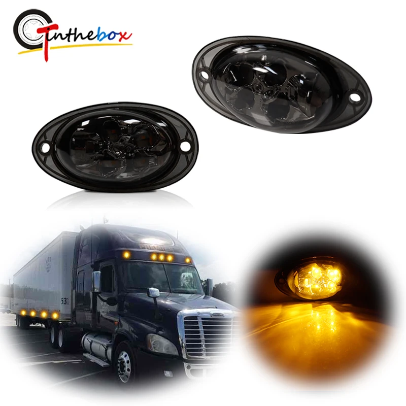 Gtinthebox Amber LED Car Front Cab Side Fender Marker Lights For 2008-2017 Freightliner Cascadia Semi-Truck Turn Signal Lights