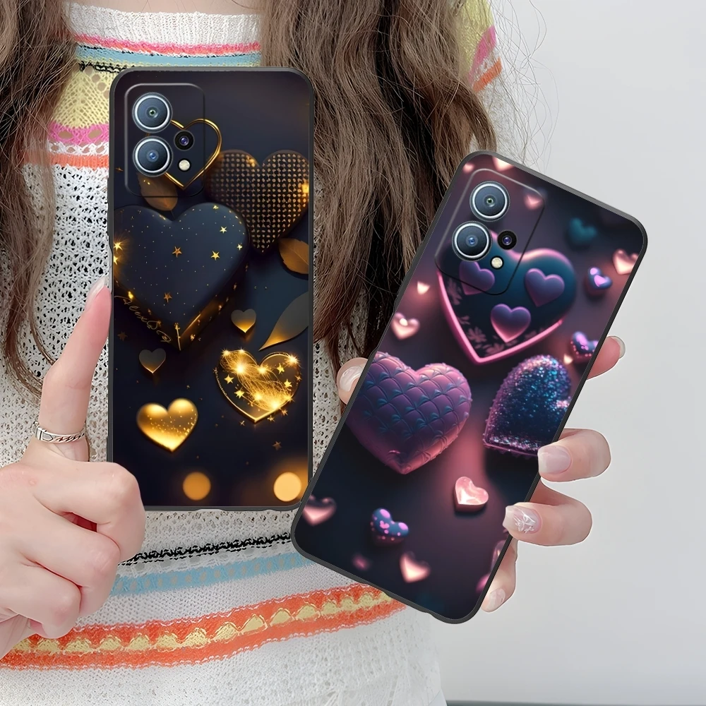 Y2K Glowing Love Hearts Mobile Phone Case for Huawei P60 P50 P40 P30 P20 P10 P9 P8 Pro Lite Plus Black Soft Cover Shell
