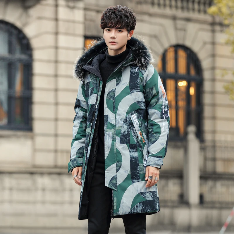 2022 New Mens Winter Mid-Length Cotton-Padded Jackets Outwear Casual Camouflage Parkas Hooded Long Coats Thick Warm Youth Tops