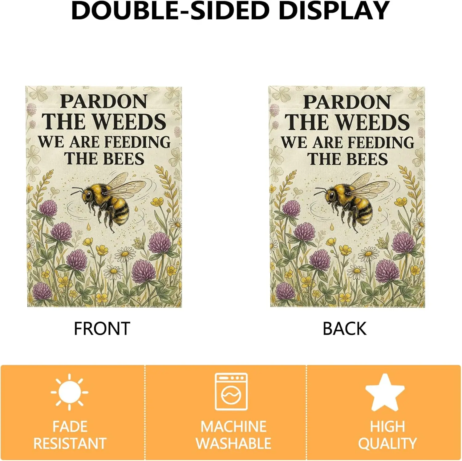 Флаг для сада Bee House, двусторонний, с ботаническим узором из цветов и трав, весенний, желтый, из мешковины, большой, для улицы, AAM (art.: 3920db5bdc84b) - 3920db5bdc84b