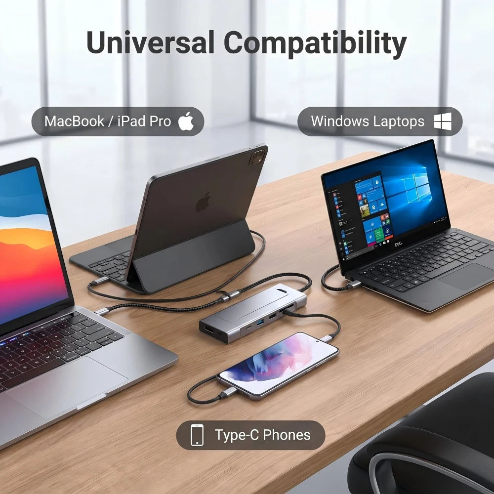 Фото NULOXO USB-C хаб 8-в-1 с корпусом для M.2 NVMe SSD, 10 Гбит/с, 4K HDMI, 100 Вт PD, кардридер SD/TF, многопортовый адаптер для MacBook и ноутбуков №3