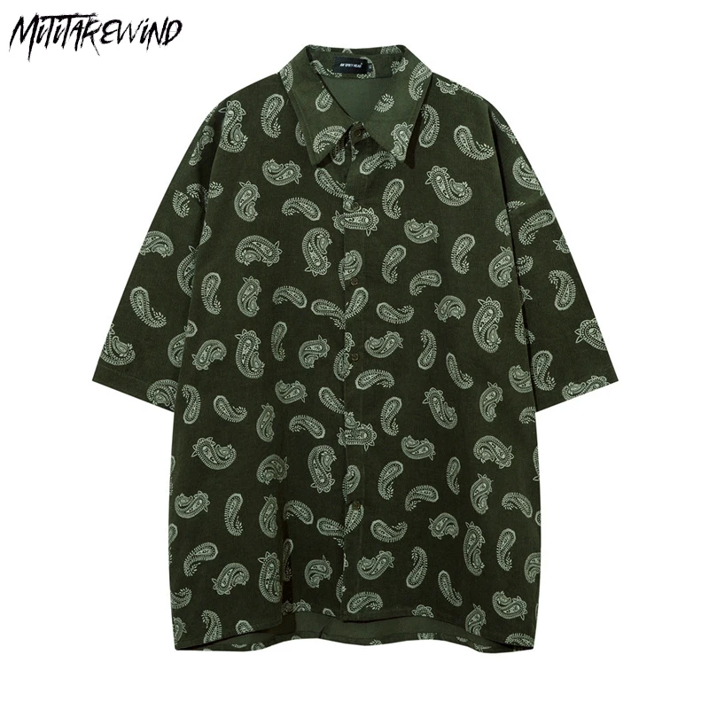 

Full Body Cashew Nut Flower Short-sleeved Shirt High Street Loose Casual Shirts for Men Five-quarter Sleeve Shirts 2023 Summer