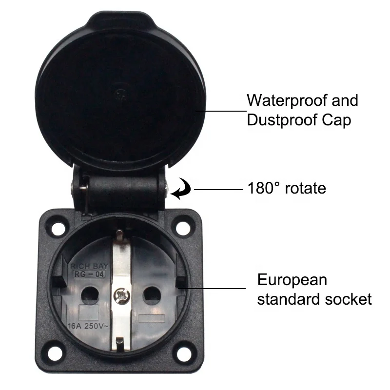 

Rich bay RG-04 European Germany waterproof schuko socket outlet snap in receptacle for UPS