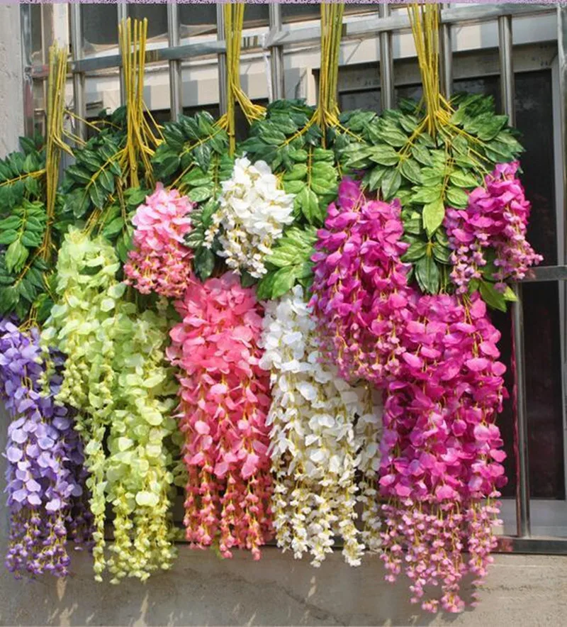 Искусственный плющ цветы Шелковый цветок Глициния лоза из ротанга для