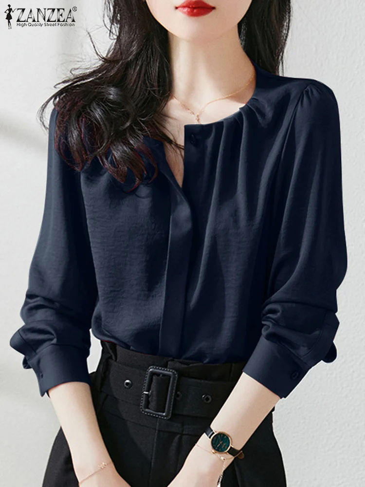 

ZANZEA Spring Summer Blouse Elegant Women Long Sleeve Satin Shirt Fashion Casual Buttons OL Blusas Mujer Solid Office Work Tops