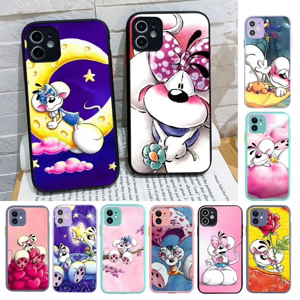 Фото Прозрачный матовый противоударный чехол с аниме-дизайном Diddl Cut для iPhone 16, 15, 14 Plus, 13, 12, 11 Pro Max, X, XS MAX №1