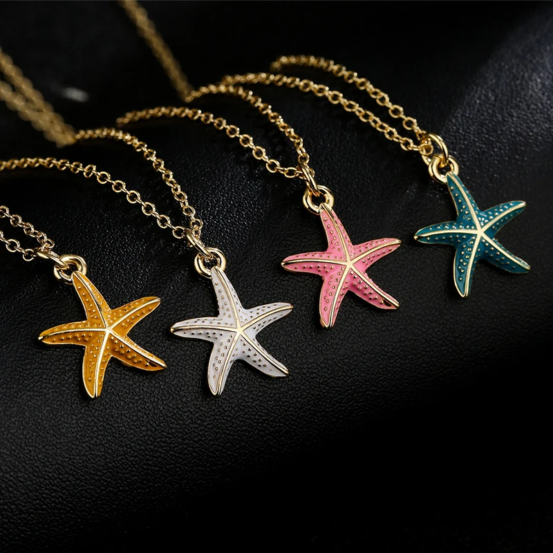 

Oil Drip Starfish Pendant Gold Necklace for Women Fashionable Charm Vintage Clavicle Chain Choker Necklace Fashion Jewelry