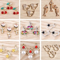 10pcs elegant crystal love heart charms for jewelry making animal bear fish crown charms pendant for diy necklaces earrings gift