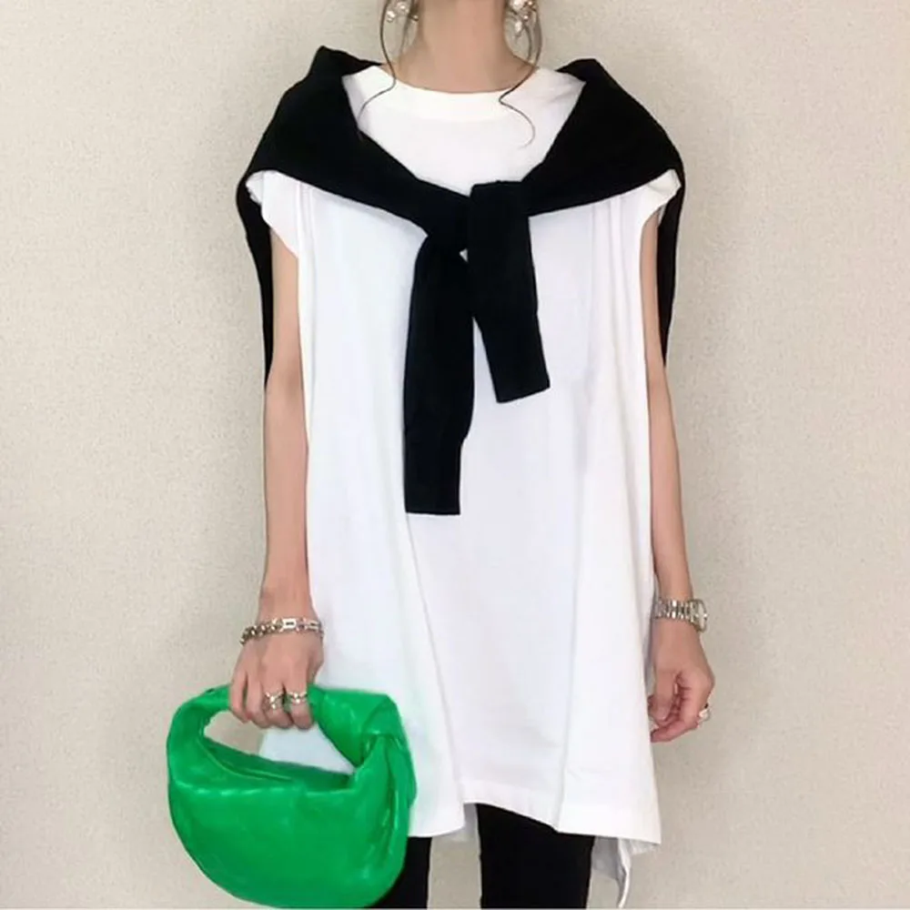 

T-shirt Round Neck Korean Japanese Style Casual Tops Women New Fashion White T-shirts Loose Summer Long Tee Shirts Blouse