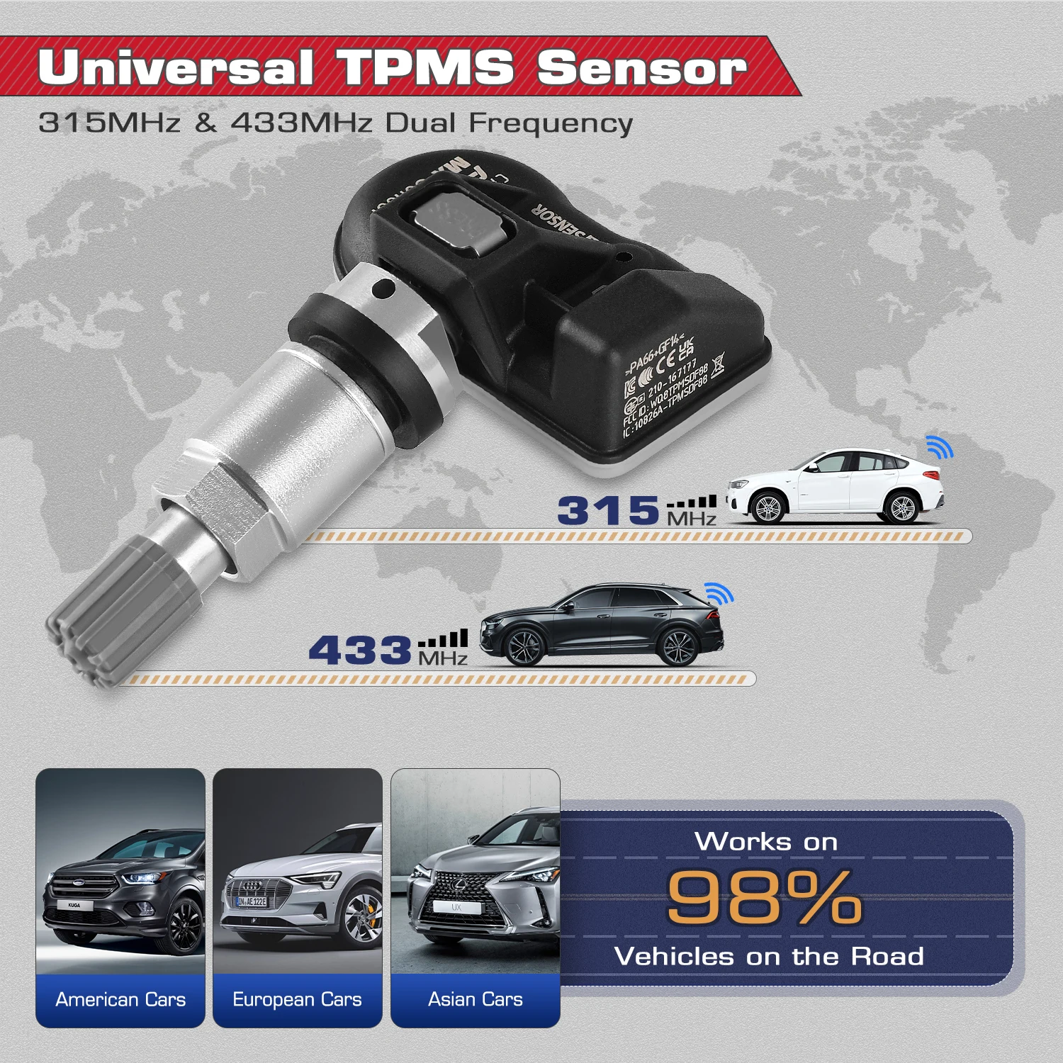 Autel 2 в 1 MX-Sensor s TPMS Датчик автомобильных шин 433 МГц 315 клон-able Программируемый датчик